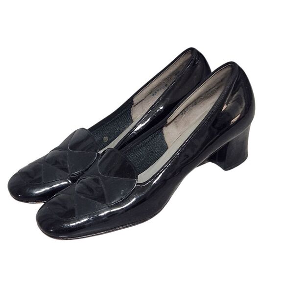 Vintage Florsheim Womens Heels Shoes Black Patent Leather Size 7 Square Toe - Picture 2 of 11